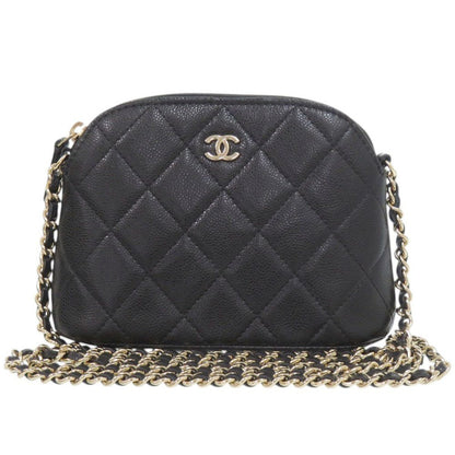 Chanel Quilted Mini CC Logo Caviar Leather Black Random Seal Gold Chain