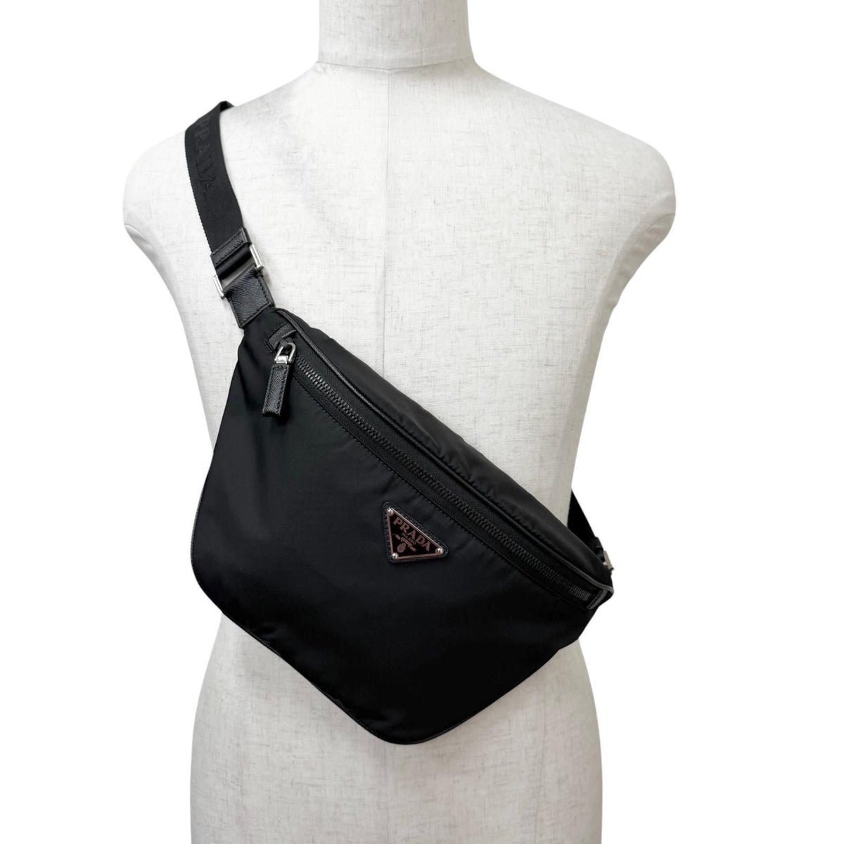 Prada Triangle Logo Re-Nylon Saffiano Leather Belt Bag Black — view 2