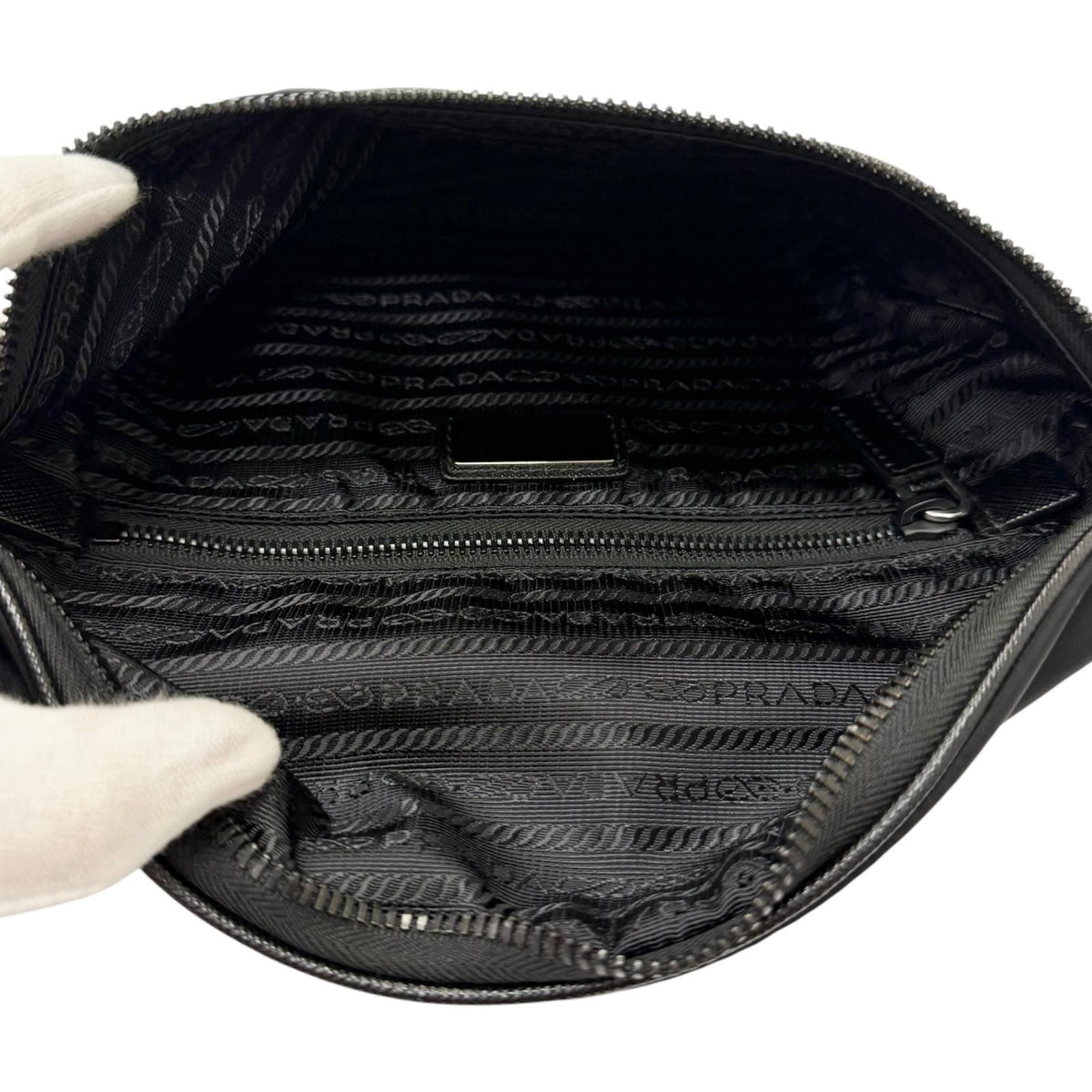 Prada Triangle Logo Re-Nylon Saffiano Leather Belt Bag Black — view 6