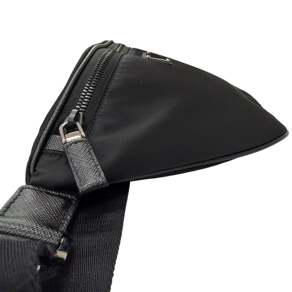 Prada Triangle Logo Re-Nylon Saffiano Leather Belt Bag Black — view 4