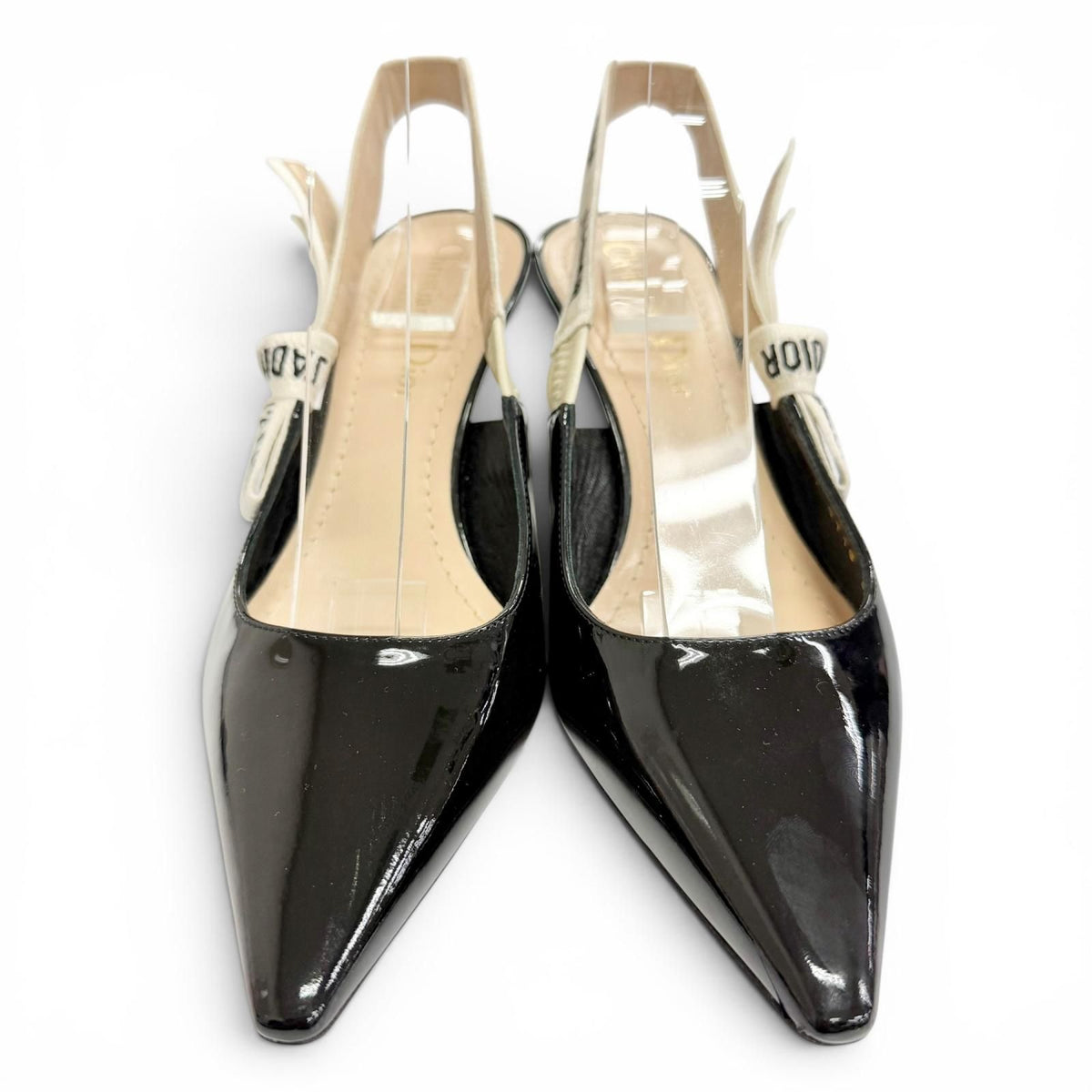 Dior J'adior Slingback Pumps Patent Leather Pointed Toe Black Heels — view 3