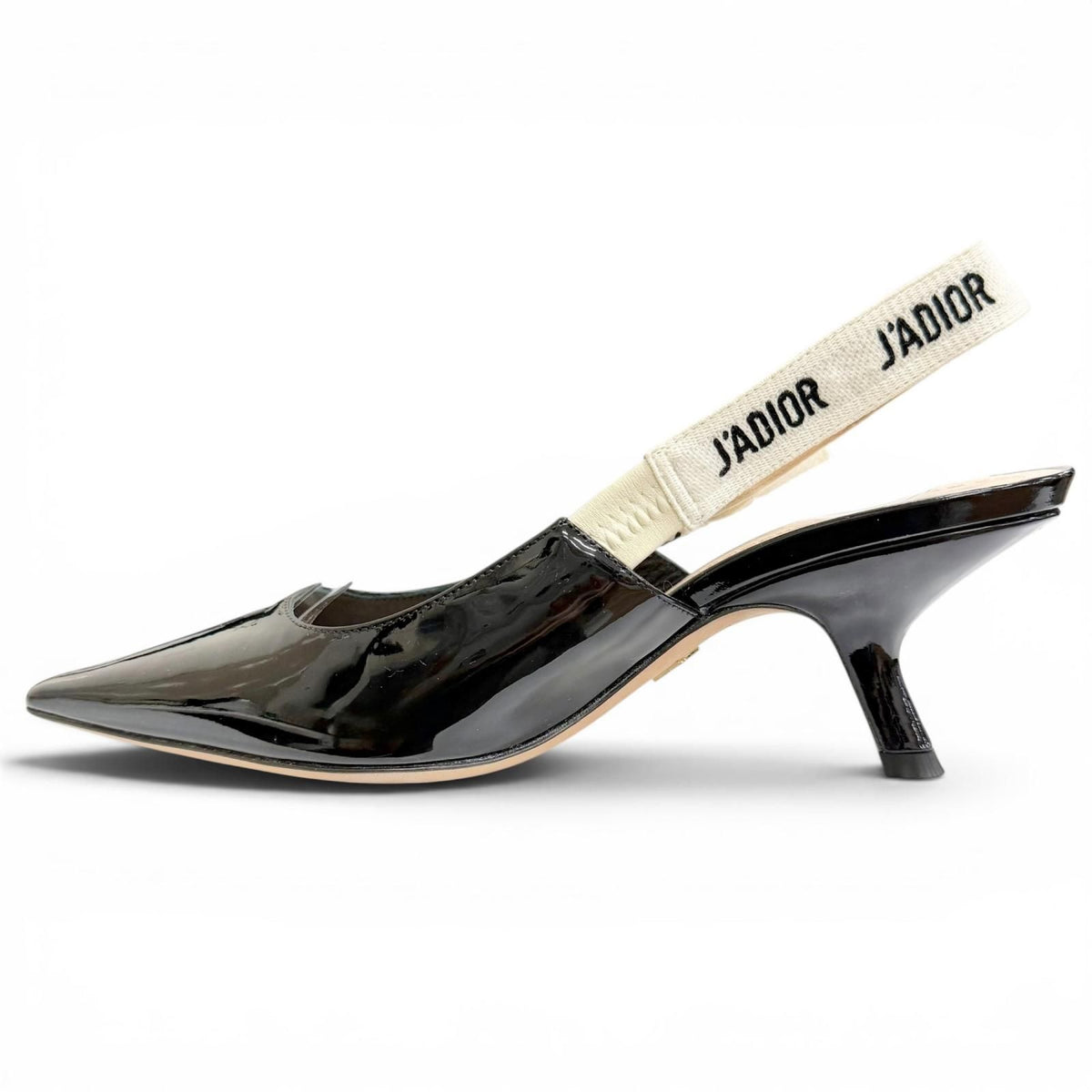 Dior J'adior Slingback Pumps Patent Leather Pointed Toe Black Heels — view 6