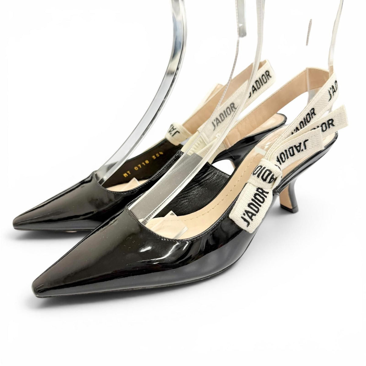 Dior J'adior Slingback Pumps Patent Leather Pointed Toe Black Heels