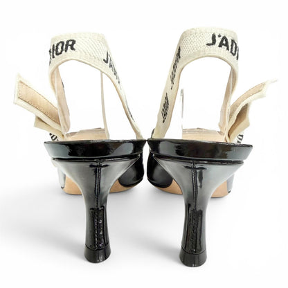 Dior J'adior Slingback Pumps Patent Leather Pointed Toe Black Heels — view 4
