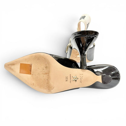 Dior J'adior Slingback Pumps Patent Leather Pointed Toe Black Heels — view 5