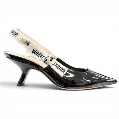 Dior J'adior Slingback Pumps Patent Leather Pointed Toe Black Heels — view 7