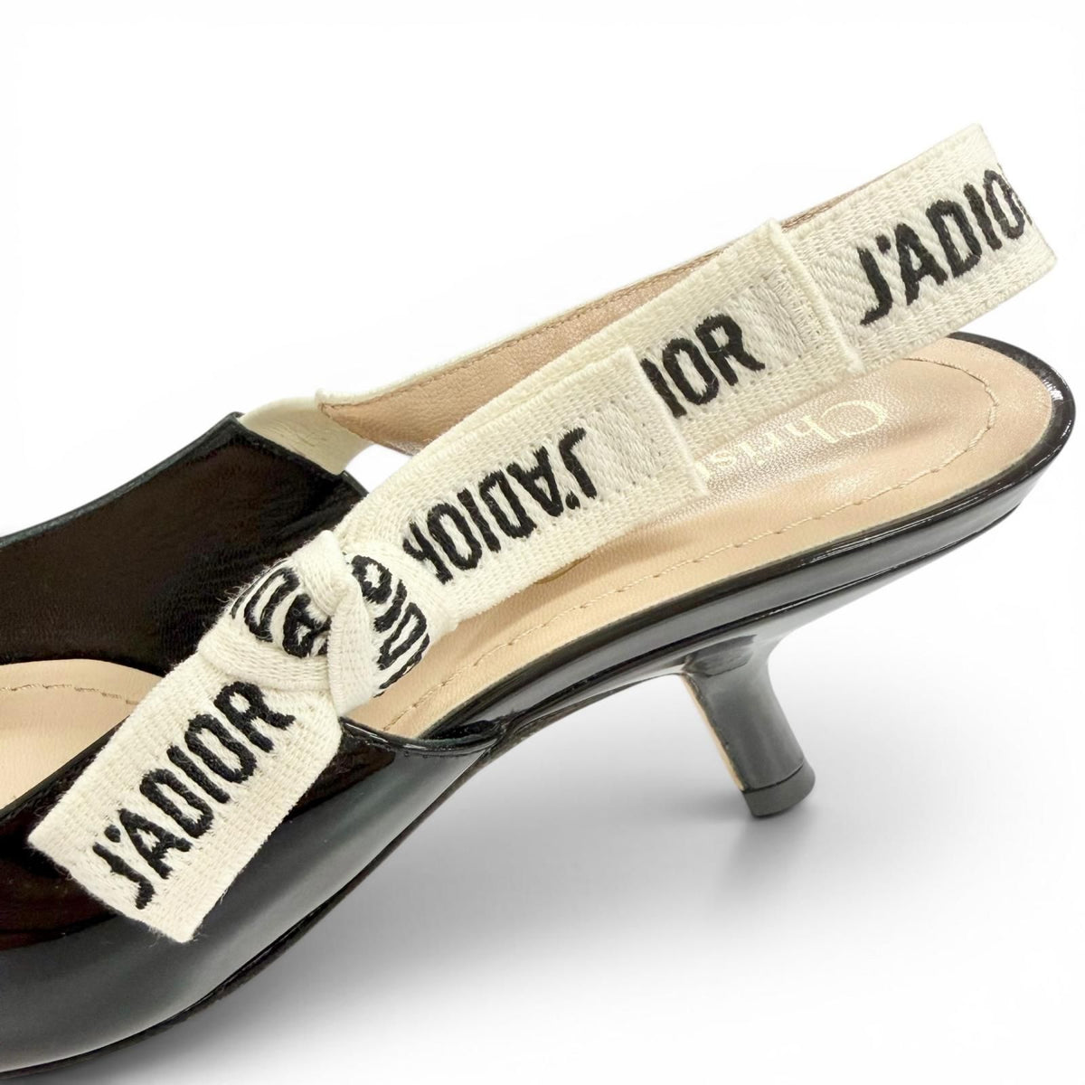 Dior J'adior Slingback Pumps Patent Leather Pointed Toe Black Heels — view 8