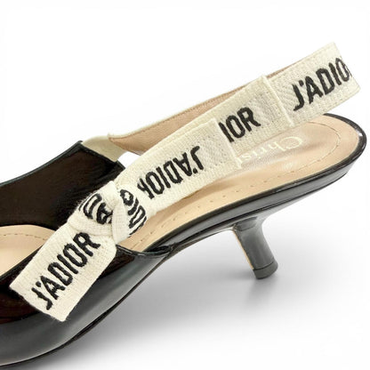 Dior J'adior Slingback Pumps Patent Leather Pointed Toe Black Heels — view 8