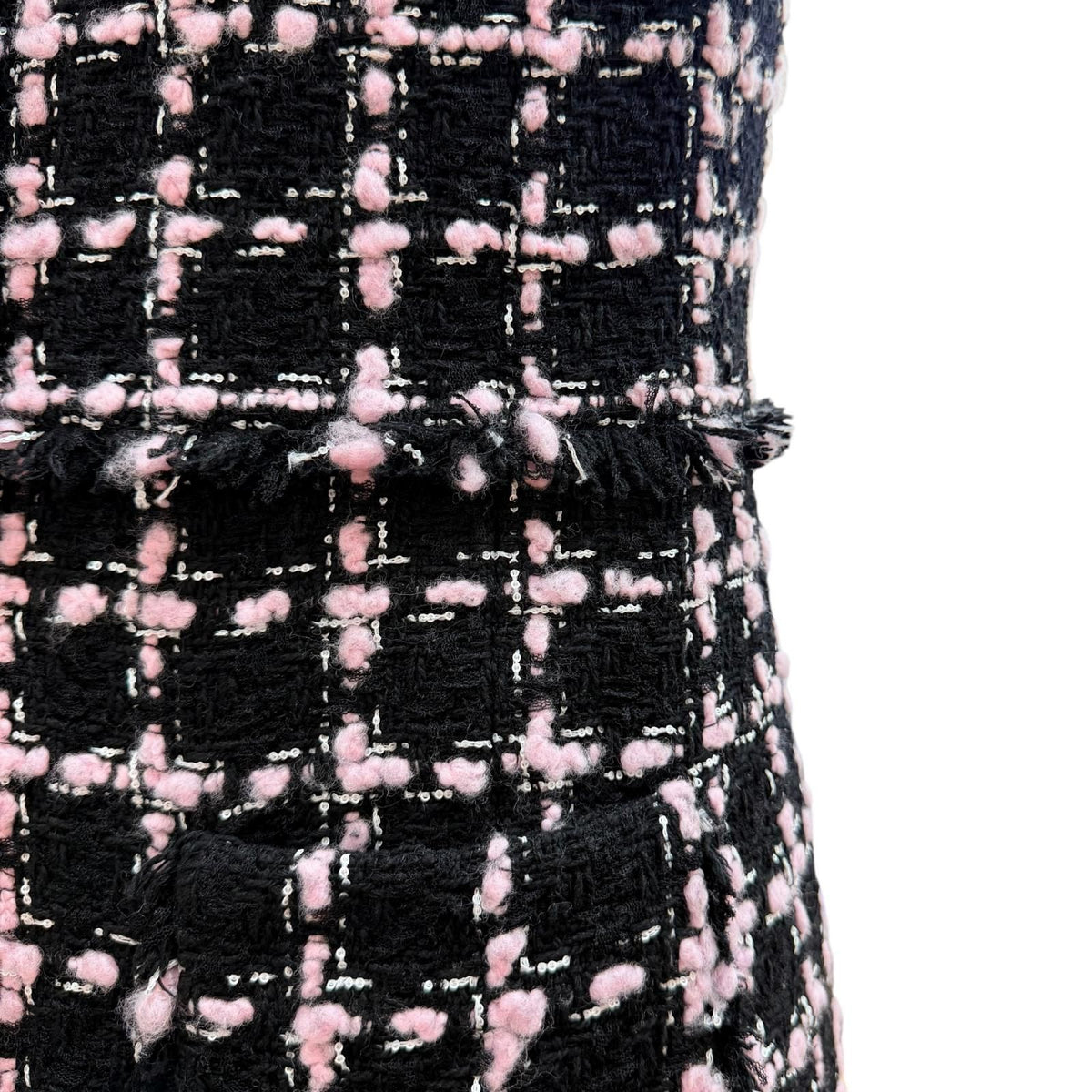 Chanel Wool Coco Buttons with Fringe Tweed Coat Black Pink 34 — view 8