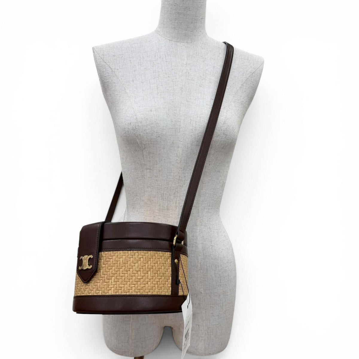 Celine Tambour Raffia Medium Triomphe Shoulder Bag Natural Brown — view 3