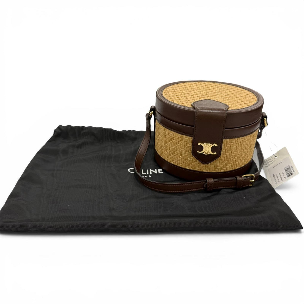 Celine Tambour Raffia Medium Triomphe Shoulder Bag Natural Brown — view 2