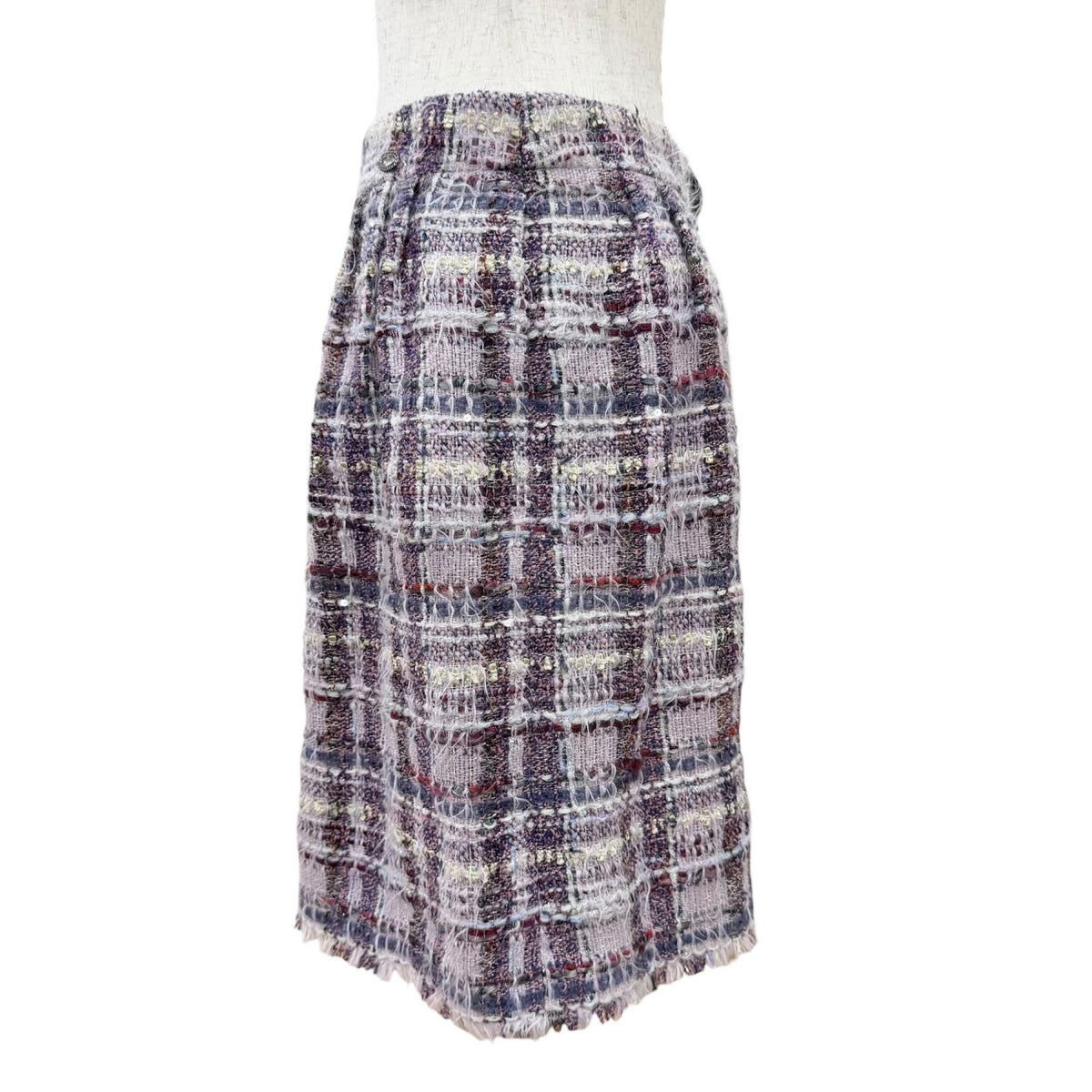 Chanel 05A Coco Buttons Glitter Sequins Mohair Blend Tweed Skirt Purple 36 — view 3