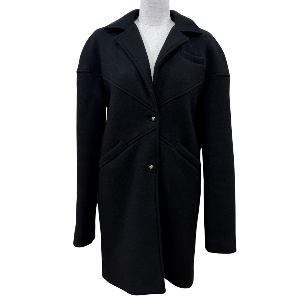 Chrome Hearts Cashmere 100% Cross Ball Button Coat Black Silver