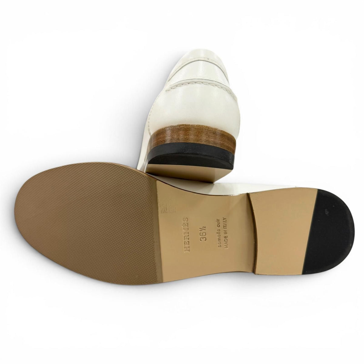 Hermes Moccasins Destin Calfskin Gold Kelly Buckle Loafers White — view 5