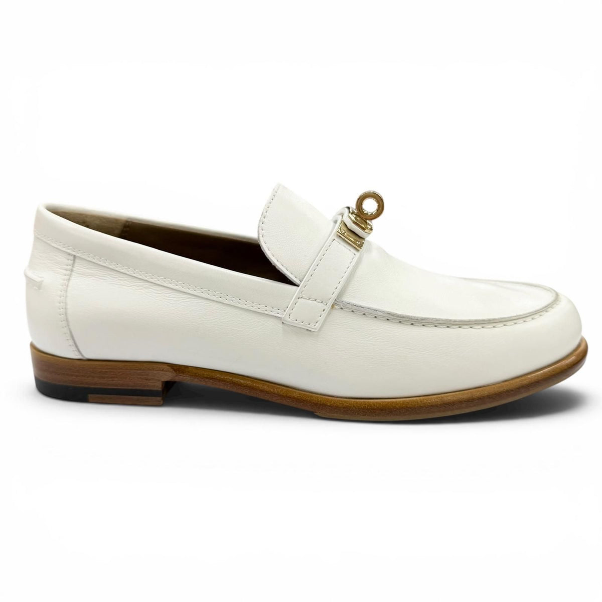 Hermes Moccasins Destin Calfskin Gold Kelly Buckle Loafers White — view 7