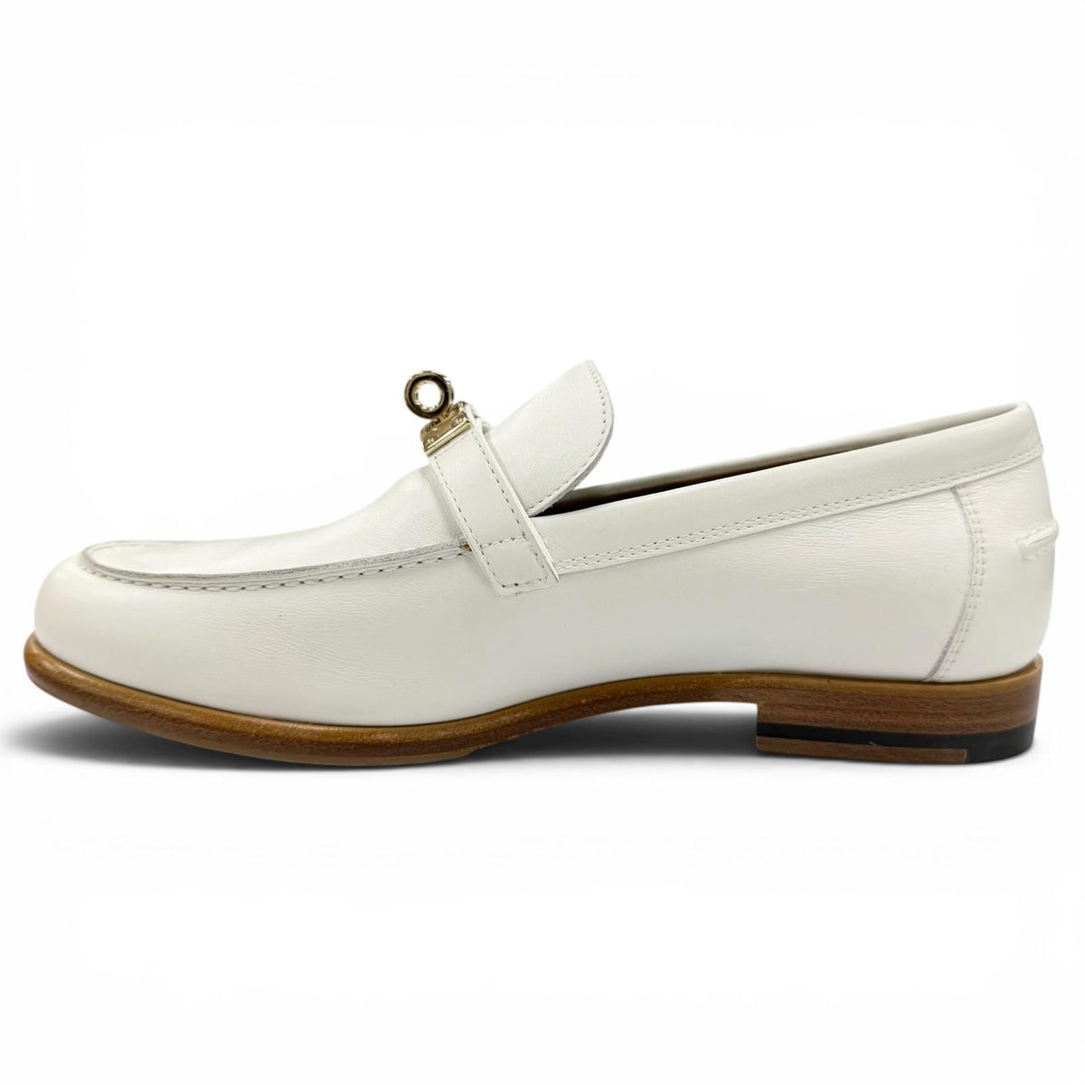 Hermes Moccasins Destin Calfskin Gold Kelly Buckle Loafers White — view 6