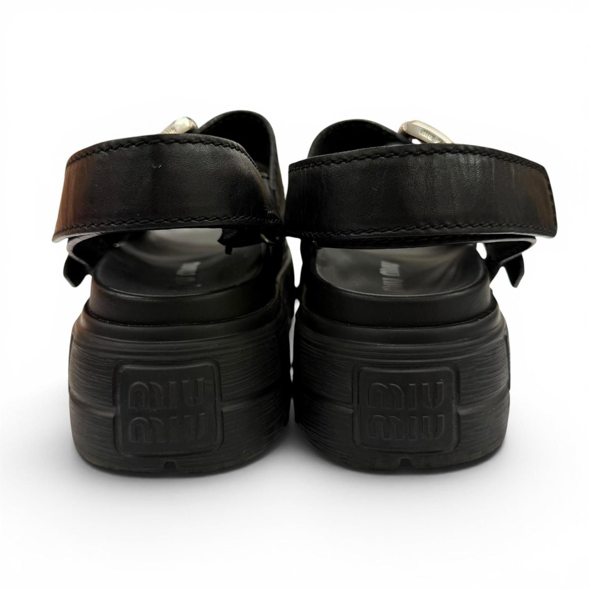 Miu Miu Leather Chunky Sole Logo with Belt Sandals Black — view 4