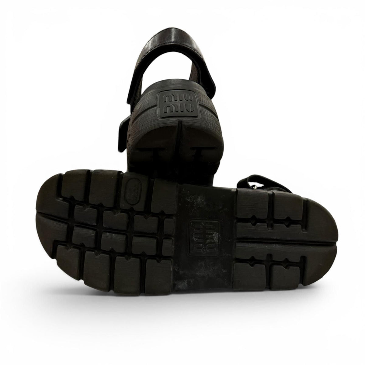 Miu Miu Leather Chunky Sole Logo with Belt Sandals Black — view 5