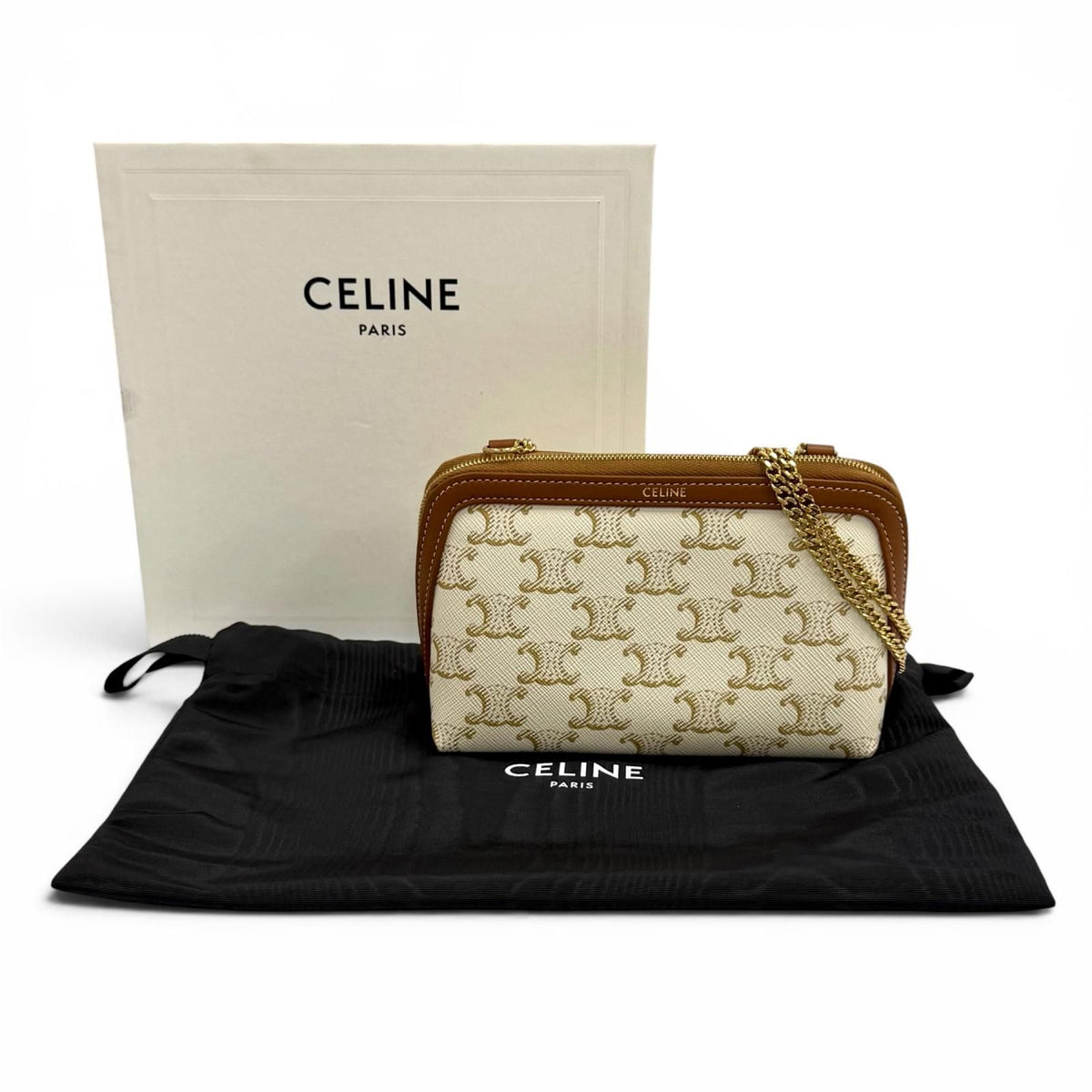 Celine Triomphe Canvas Logo Chain Clutch — view 2