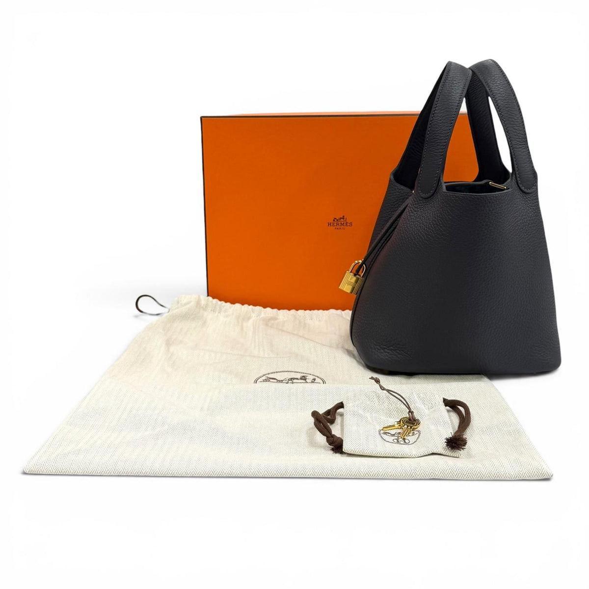 Hermes Picotin Lock PM 18 Canvas Taurillon Clemence Gold Handbag French — view 2