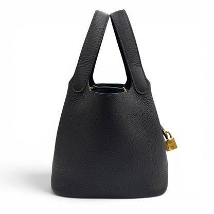 Hermes Picotin Lock PM 18 Canvas Taurillon Clemence Gold Handbag French — view 4