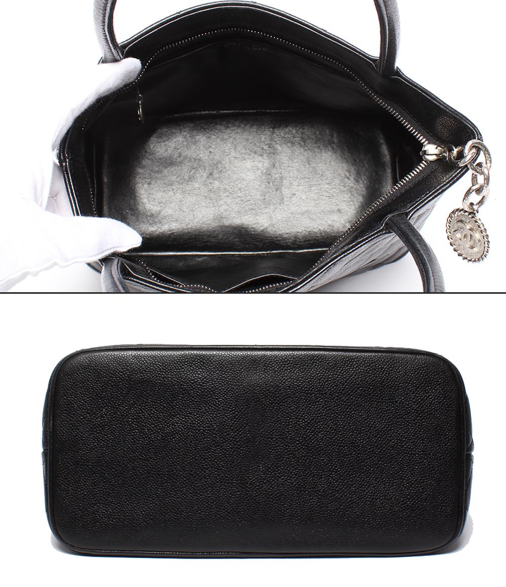 Chanel Tote Bag Silver Quilted Caviar Leather Reprint CC Logo — view 3