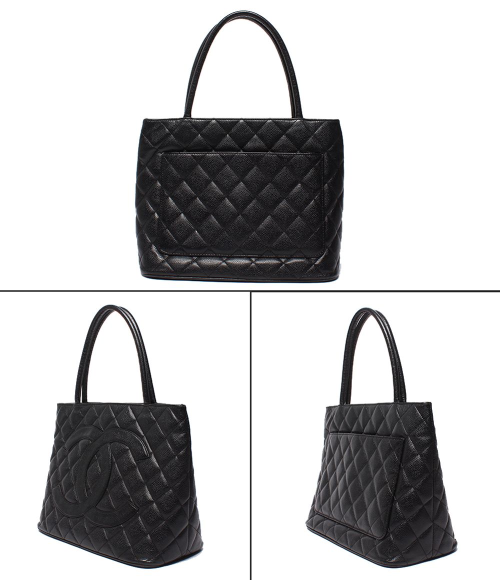 Chanel Tote Bag Silver Quilted Caviar Leather Reprint CC Logo — view 2