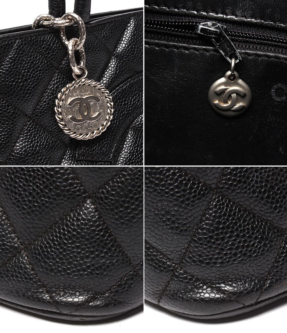 Chanel Tote Bag Silver Quilted Caviar Leather Reprint CC Logo — view 8