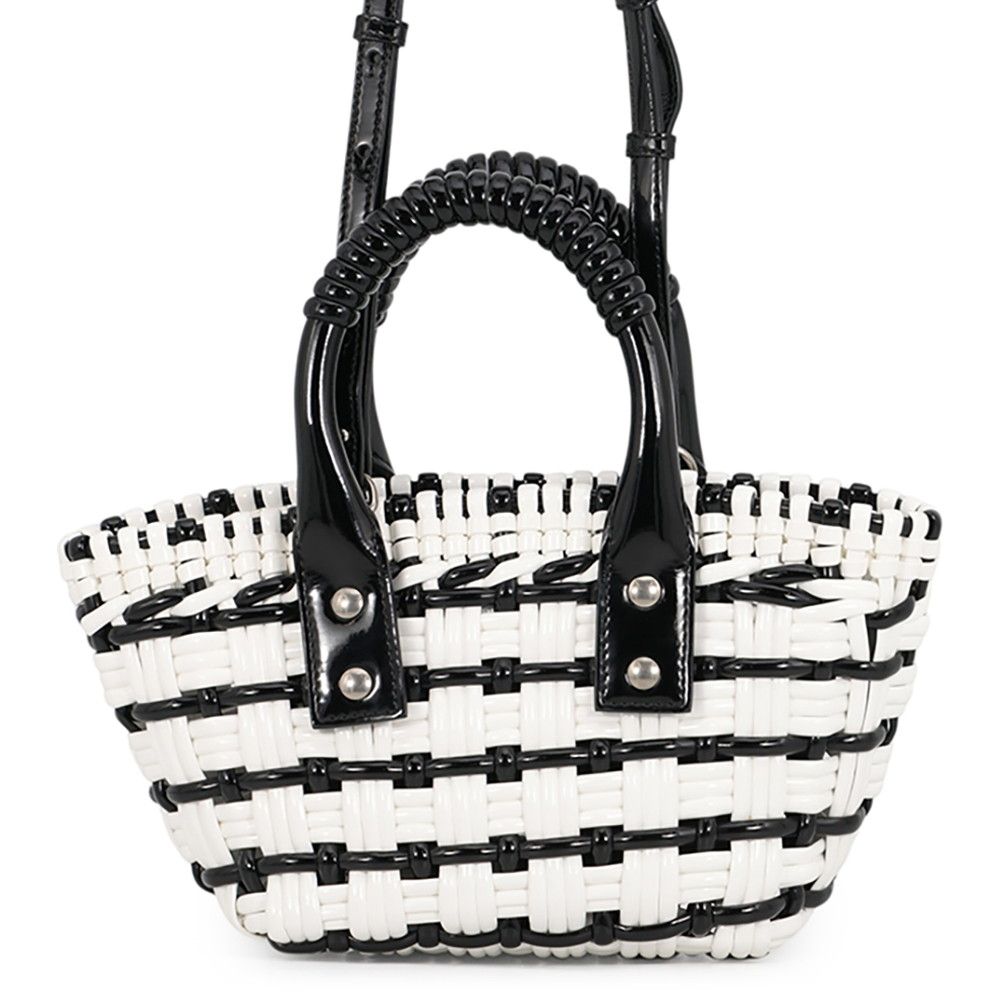 Balenciaga Patent Leather Bistro XXS 2-Way Shoulder Bag Basket Black White