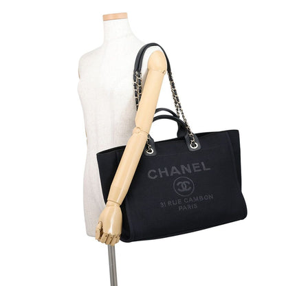 Chanel Tote Deauville Line CC Logo Canvas GM 2-Way Shoulder Bag Black — view 5