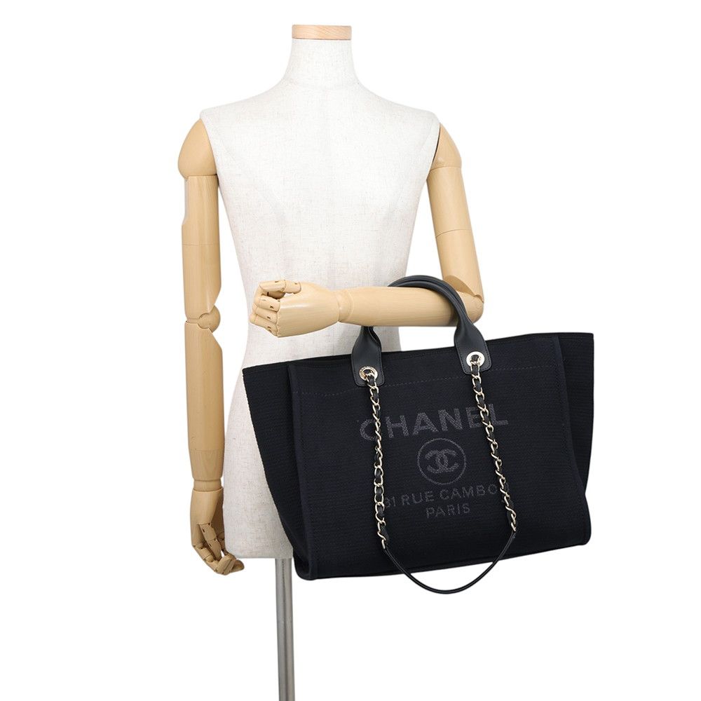 Chanel Tote Deauville Line CC Logo Canvas GM 2-Way Shoulder Bag Black — view 4