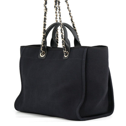 Chanel Tote Deauville Line CC Logo Canvas GM 2-Way Shoulder Bag Black — view 2