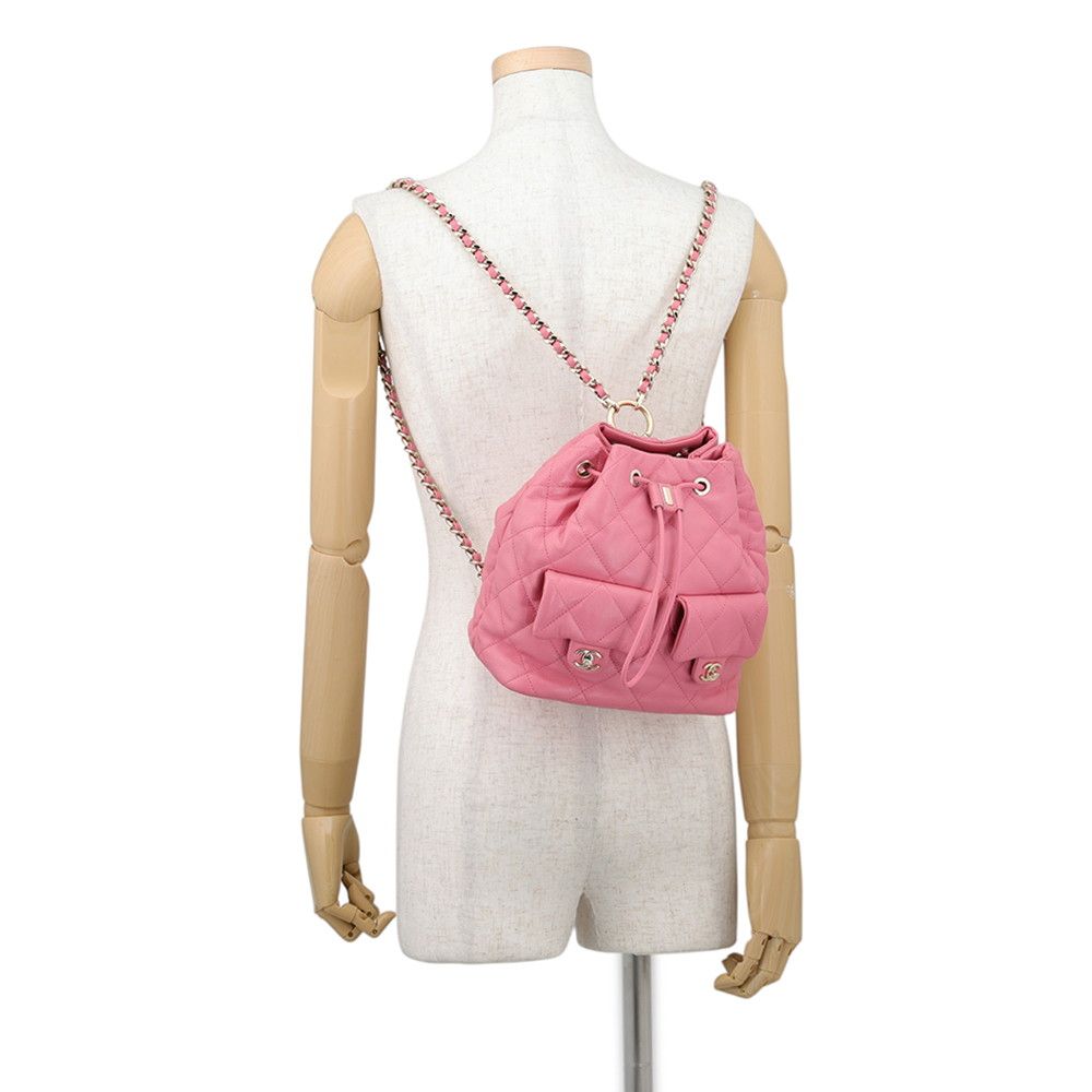 Chanel Backpack CC Logo Quilted Drawstring Double Pocket Lambskin — view 4