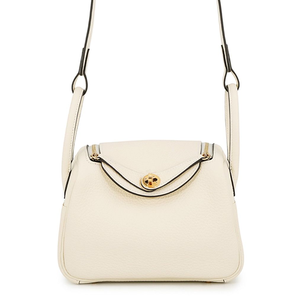 Hermes Lindy Mini Cream Chantilly Gold Taurillon Clemence 2-Way Shoulder Bag