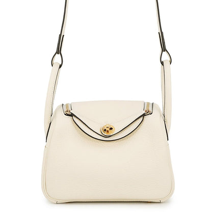 Hermes Lindy Mini Cream Chantilly Gold Taurillon Clemence 2-Way Shoulder Bag