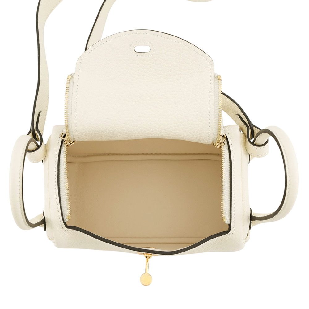 Hermes Lindy Mini Cream Chantilly Gold Taurillon Clemence 2-Way Shoulder Bag — view 5