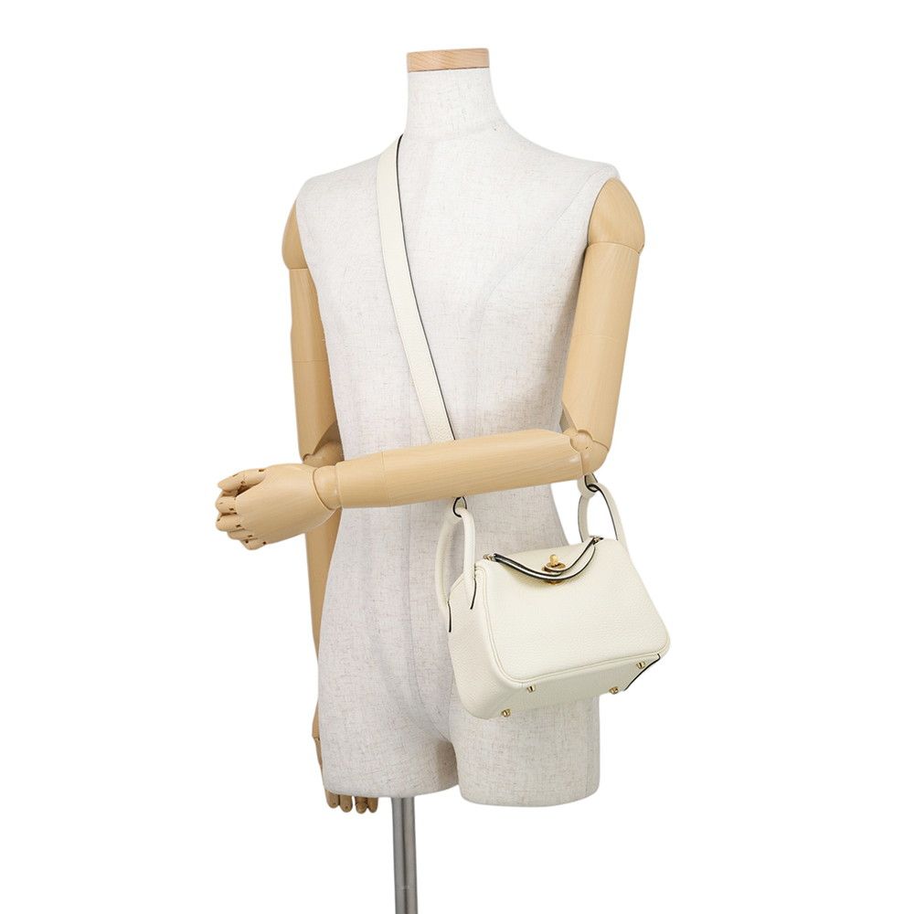 Hermes Lindy Mini Cream Chantilly Gold Taurillon Clemence 2-Way Shoulder Bag — view 4