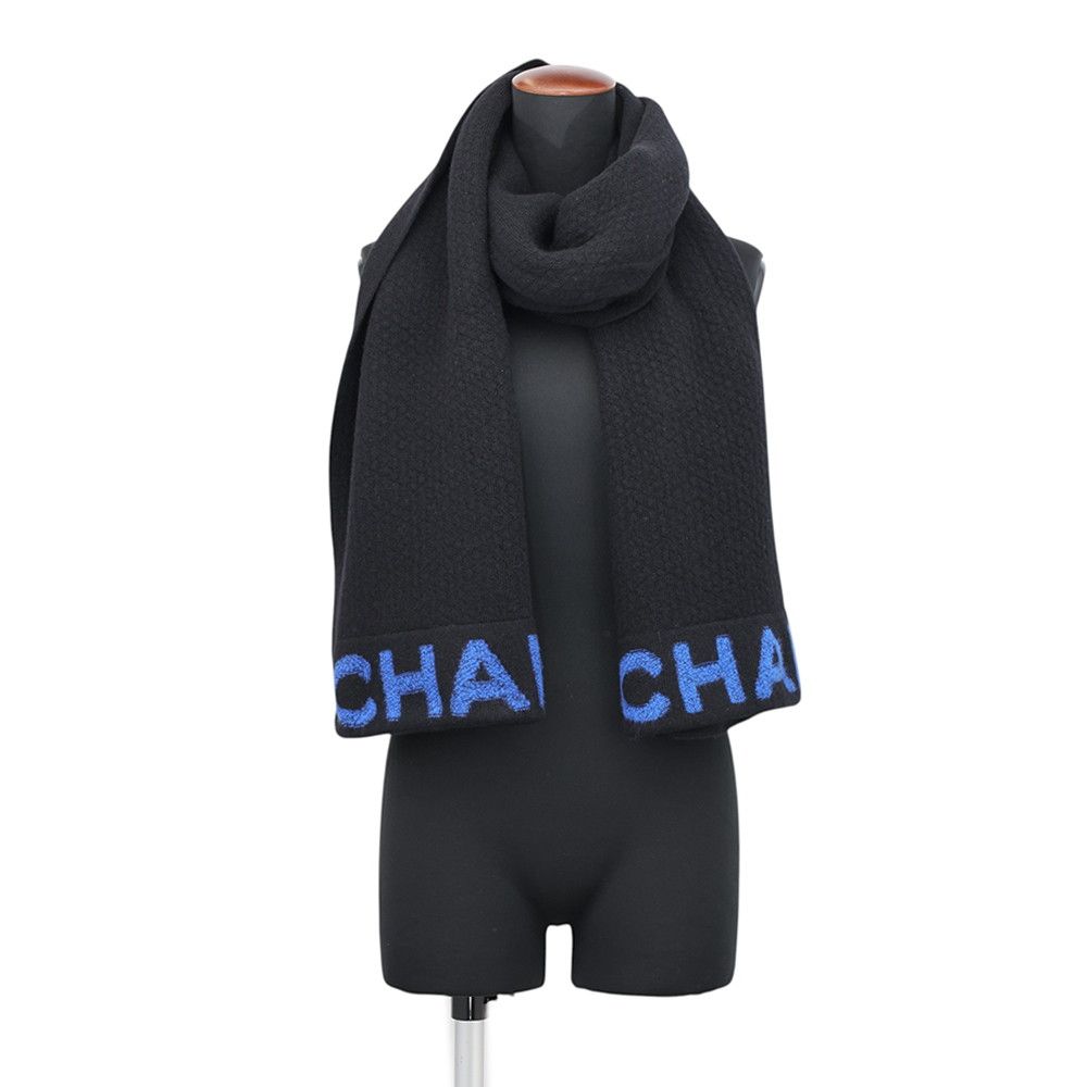 Chanel Scarf Large Logo Wool Cashmere Black — view 3