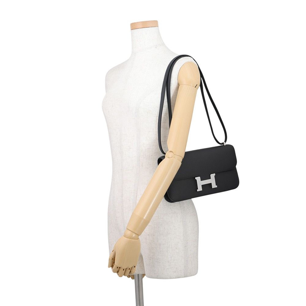 Hermes Shoulder Bag Constance Elan Miroir Black Silver Epsom — view 4