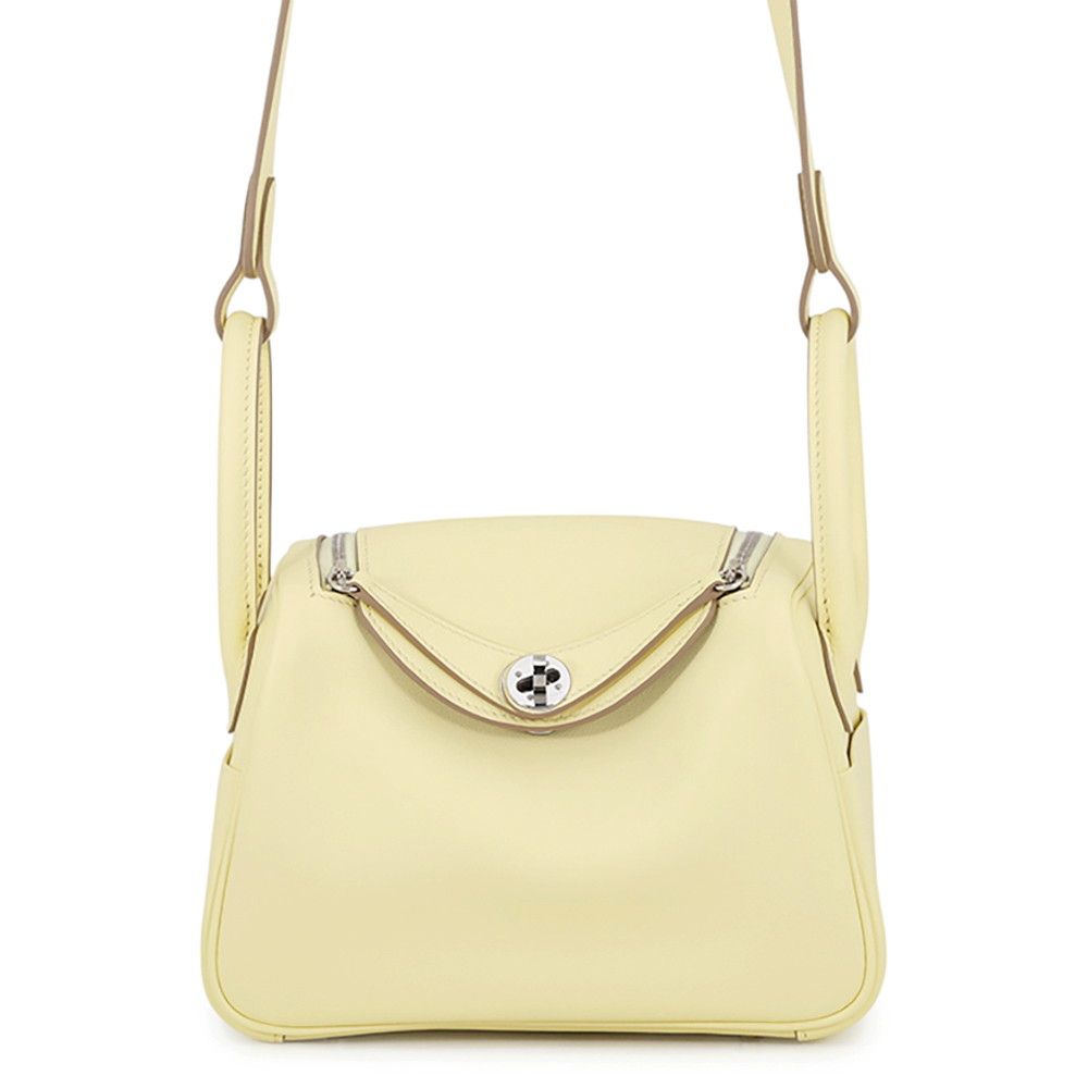 Hermes Handbag Lindy Mini Verso Jaune Milton Vert Mangrove Silver Swift 2-Way