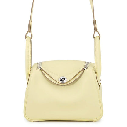Hermes Handbag Lindy Mini Verso Jaune Milton Vert Mangrove Silver Swift 2-Way