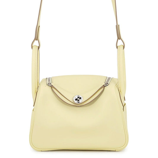 Hermes Handbag Lindy Mini Verso Jaune Milton Vert Mangrove Silver Swift 2-Way