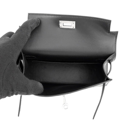 Hermes Handbag Mini Kelly 2 Sellier Black Silver Chevre Chamkila 2-Way Bag — view 6