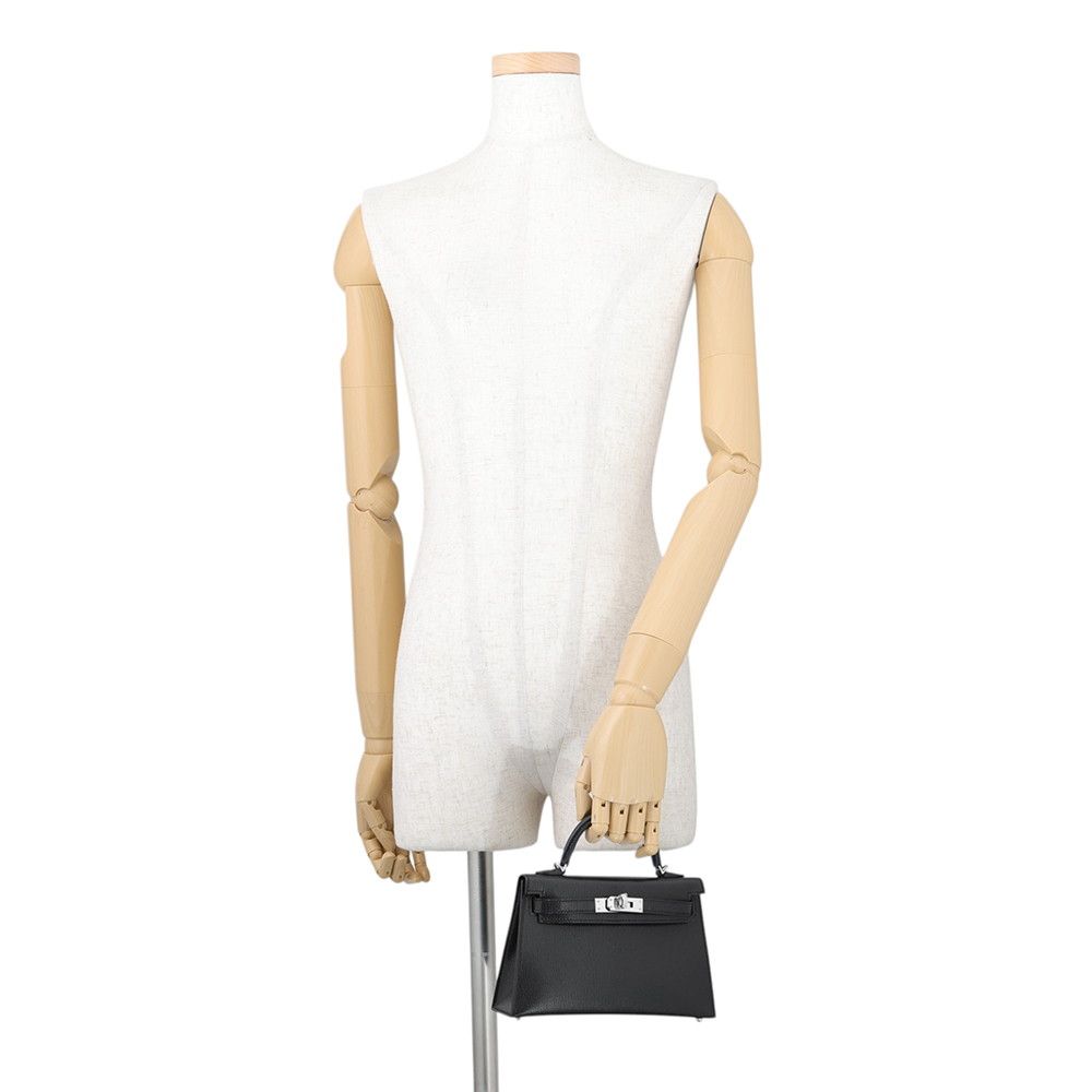 Hermes Handbag Mini Kelly 2 Sellier Black Silver Chevre Chamkila 2-Way Bag — view 4