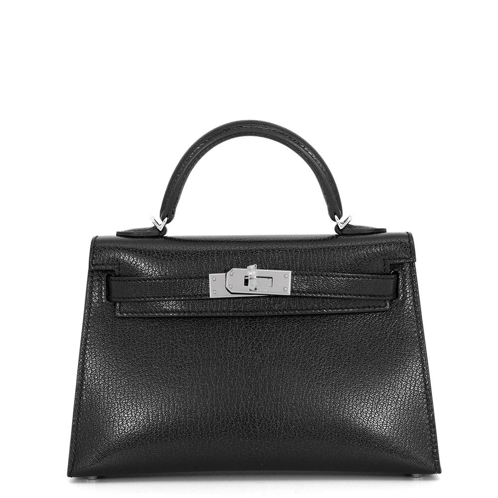 Hermes Handbag Mini Kelly 2 Sellier Black Silver Chevre Chamkila 2-Way Bag