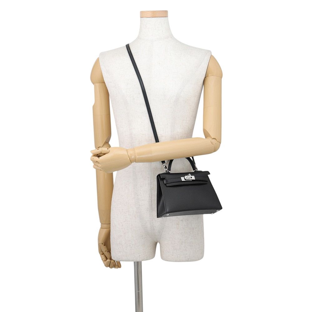 Hermes Handbag Mini Kelly 2 Sellier Black Silver Chevre Chamkila 2-Way Bag — view 5
