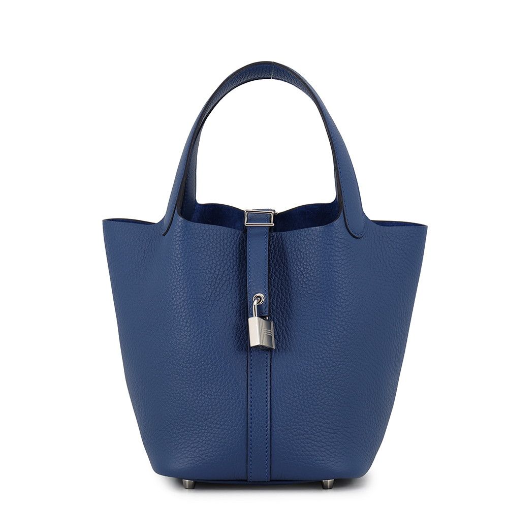Hermes Handbag Picotin Lock PM Blue Thailand Silver Taurillon Clemence Tote