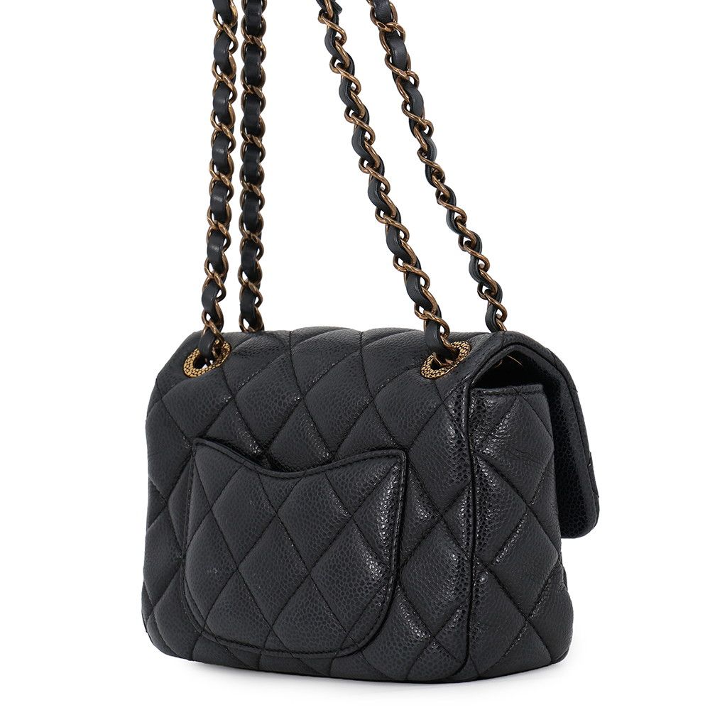 Chanel Chain Shoulder Bag Mini Quilted CC Logo CC Snake Caviar Leather Black — view 2