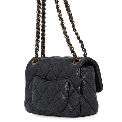 Chanel Chain Shoulder Bag Mini Quilted CC Logo CC Snake Caviar Leather Black — view 2
