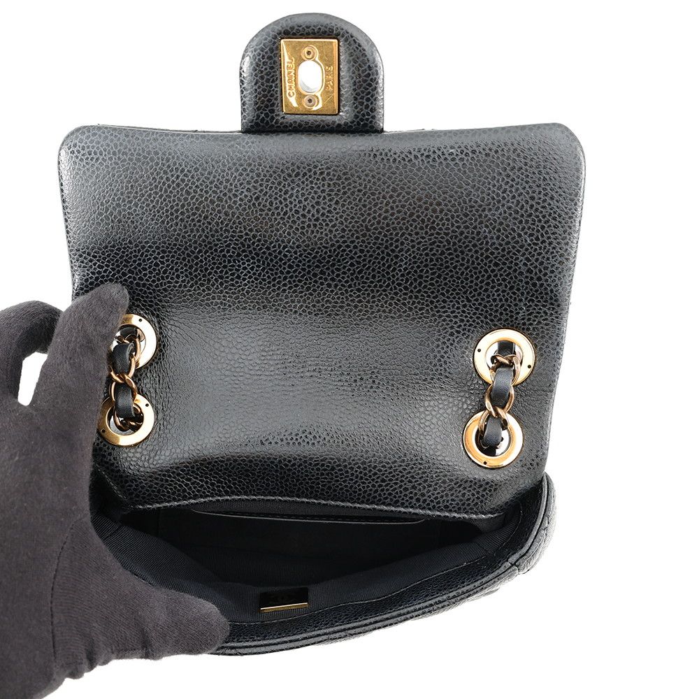 Chanel Chain Shoulder Bag Mini Quilted CC Logo CC Snake Caviar Leather Black — view 6